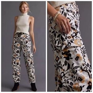 Anthropologie Tapered Floral Corduroy Cargo Pants Women's 0 Bohemian Scandigirl